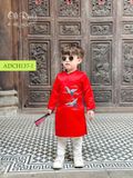  OAD066  Áo dài bé trai thêu hạc màu đỏ ADCH137-1 