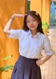  Áo sơ mi đồng phục học sinh nữ tay rộng với chất liệu cotton Nhật cao cấp - GDP035 