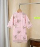  Áo dài bé gái tơ hồng thêu con cá ADCH116 