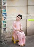 Áo dài bé gái tơ hồng thêu con cá ADCH116 