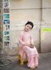  Áo dài bé gái tơ hồng thêu con cá ADCH116 