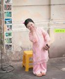  Áo dài bé gái tơ hồng thêu con cá ADCH116 