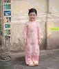 Áo dài bé gái tơ hồng thêu con cá ADCH116 