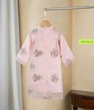  Áo dài bé gái tơ hồng thêu con cá ADCH116 