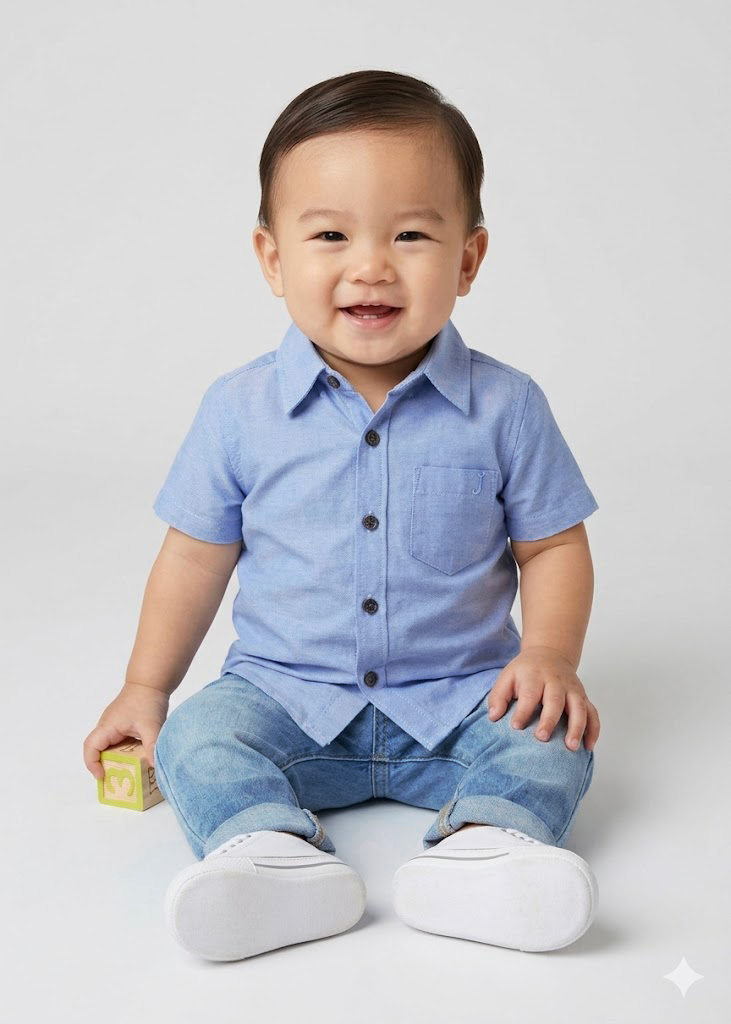 Áo sơmi bé trai tay ngắn cotton xanh biển đậm - AST117 