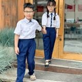  Quần dài đồng phục học sinh xanh đen phối thun có khóa kéo nam nữ - DPT003 