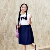  Đầm học sinh nữ cổ sen đính nơ ngực chất liệu cotton Nhật cao cấp mềm mịn, thoáng mát, bền và ít nhăn - GDP003 