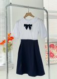  Đầm học sinh nữ cổ sen đính nơ ngực chất liệu cotton Nhật cao cấp mềm mịn, thoáng mát, bền và ít nhăn - GDP003 