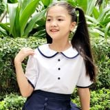  Áo sơ mi học sinh nữ cổ lá sen phối viền - GDP025 
