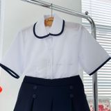  Áo sơmi học sinh nữ cổ lá sen viền xanh cotton thoáng mát - GDP046 