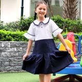  Đầm học sinh bé gái cổ sen nhún bèo cotton Nhật - GDP030 