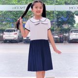  Đầm học sinh lụa dập li nơ cổ - GDP040 