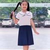  Đầm học sinh lụa dập li nơ cổ - GDP040 