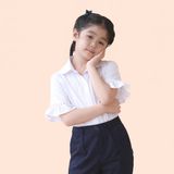  Áo sơ mi học sinh nữ cổ sen phối ren tay xòe trắng kem - GDP043 