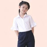  Áo sơ mi học sinh nữ cổ sen phối ren tay xòe trắng kem - GDP043 
