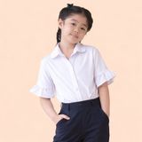  Áo sơ mi học sinh nữ cổ sen phối ren tay xòe trắng kem - GDP043 