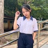  Áo sơ mi học sinh nữ cổ xanh cotton thoáng mát - GDP045 