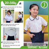  Áo sơmi học sinh nữ cổ lá sen viền xanh cotton thoáng mát - GDP046 