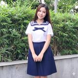  Đầm học sinh cổ hải quân xanh cotton Nhật bền và ít nhăn- GDP050 