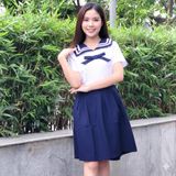  Đầm học sinh cổ hải quân xanh cotton Nhật bền và ít nhăn- GDP050 