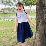  Đầm học sinh xếp ly cổ bèo chất liệu cotton nhật GDP053 