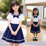  Đầm cổ hải quân váy viền trắng GDP067 