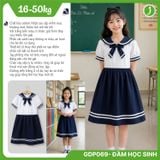  Đầm Học Sinh Bé Gái Cổ Thủy Thủ Thắt Nơ Xanh Navy GDP069 