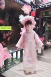  Áo dài bé gái tơ hồng thêu cực sành điệu ADCH102 -  OAD063 