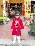  OAD071 Áo dài bé trai đỏ thêu ngực rồng ADCH122 