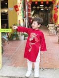 OAD071 Áo dài bé trai đỏ thêu ngực rồng ADCH122 