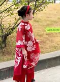  OAD072 Áo dài bé gái đỏ thêu hoa trắng ADCH100 