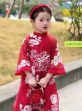  OAD072 Áo dài bé gái đỏ thêu hoa trắng ADCH100 