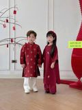  Áo dài bé gái cài đính màu đỏ ADCH130 