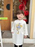  OAD070 Áo dài bé trai trắng thêu ngực rồng ADCH122-2 