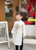  OAD070 Áo dài bé trai trắng thêu ngực rồng ADCH122-2 