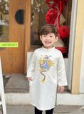 OAD070 Áo dài bé trai trắng thêu ngực rồng ADCH122-2 