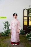  OAD073 Áo dài bé gái tơ thêu ngôi nhà hồng ADCH140 