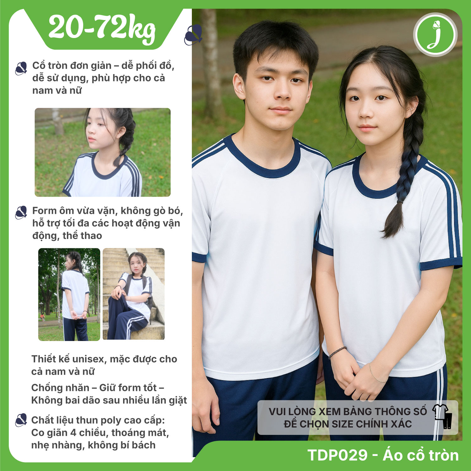 Áo thể dục học sinh nam nữ cấp 1, 2, 3 cao cấp cổ tròn - TDP029