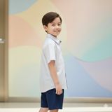  Áo sơ mi đồng phục học sinh nam viền cổ xanh túi bên Jadiny TDP043 