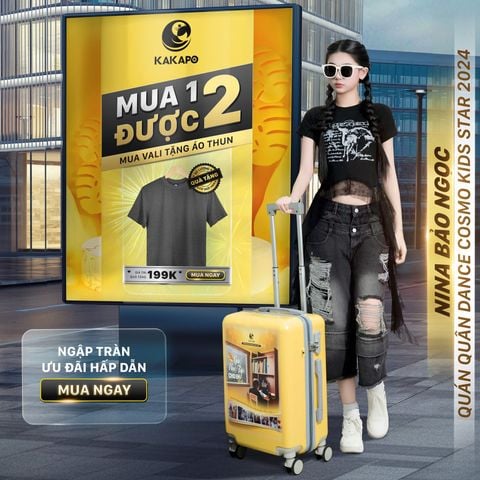 Vali Kakapo Dự Án Góc Học Tập Cho Em - Nhựa ABS 100% Siêu Bền-Bánh xe 360 độ-Màu Vàng-Mua Vali Tặng Áo Thun