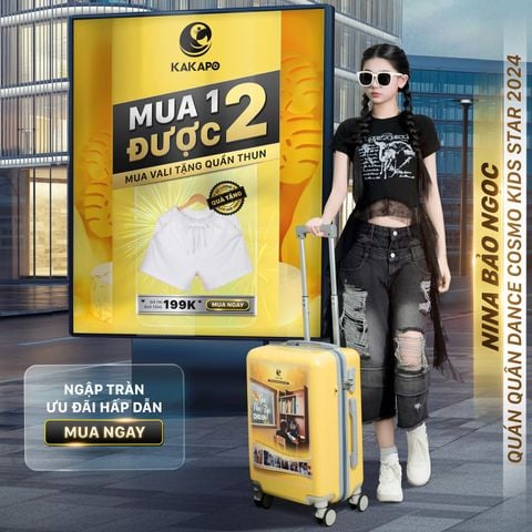 Vali Kakapo Dự Án Góc Học Tập Cho Em - Nhựa ABS 100% Siêu Bền-Bánh xe 360 độ-Màu Vàng-Mua Vali Tặng Quần Short