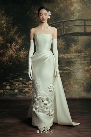No.3 - AMARYLLIS - VELCL-821 ELITE IVORY COLUMN EMBROIDERY 3D FLOWERS DRESS
