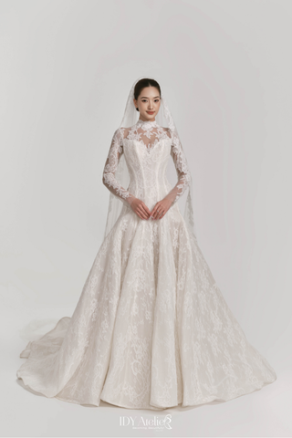 HONORA - VLFA-757 LUXURY A-LINE IVORY LACE DRESS