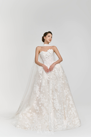 LUCENNE - VLTX-791 LUXURY IVORY BALLGOWN FLOWER LACE DRESS