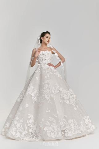 FLORIELLE - VLTX-771 LUXURY NUDE BALLGOWN 3D FLOWERS LACE DRESS