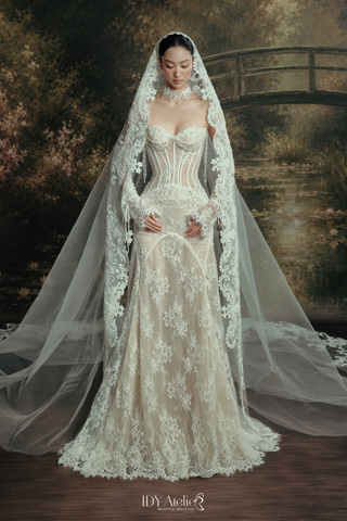 NO.3 - DAHLIA - VLDC-822 - LUXURY NUDE MERMAID LACE DRESS
