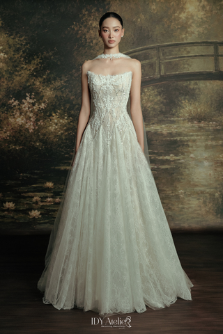 NO.3 - LARK - VLFA-819 LUXURY NUDE A-LINE LACE DRESS