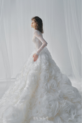 NO.1 LAM THANH - VELTX - 770 ELITE OFFWHITE ORGANZA FLOWERS LACE DRESS