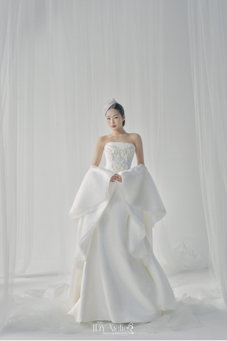 NO.1 NHA HANH - VLDC - 781 LUXURY A-LINE OFFWHITE SATIN DRESS