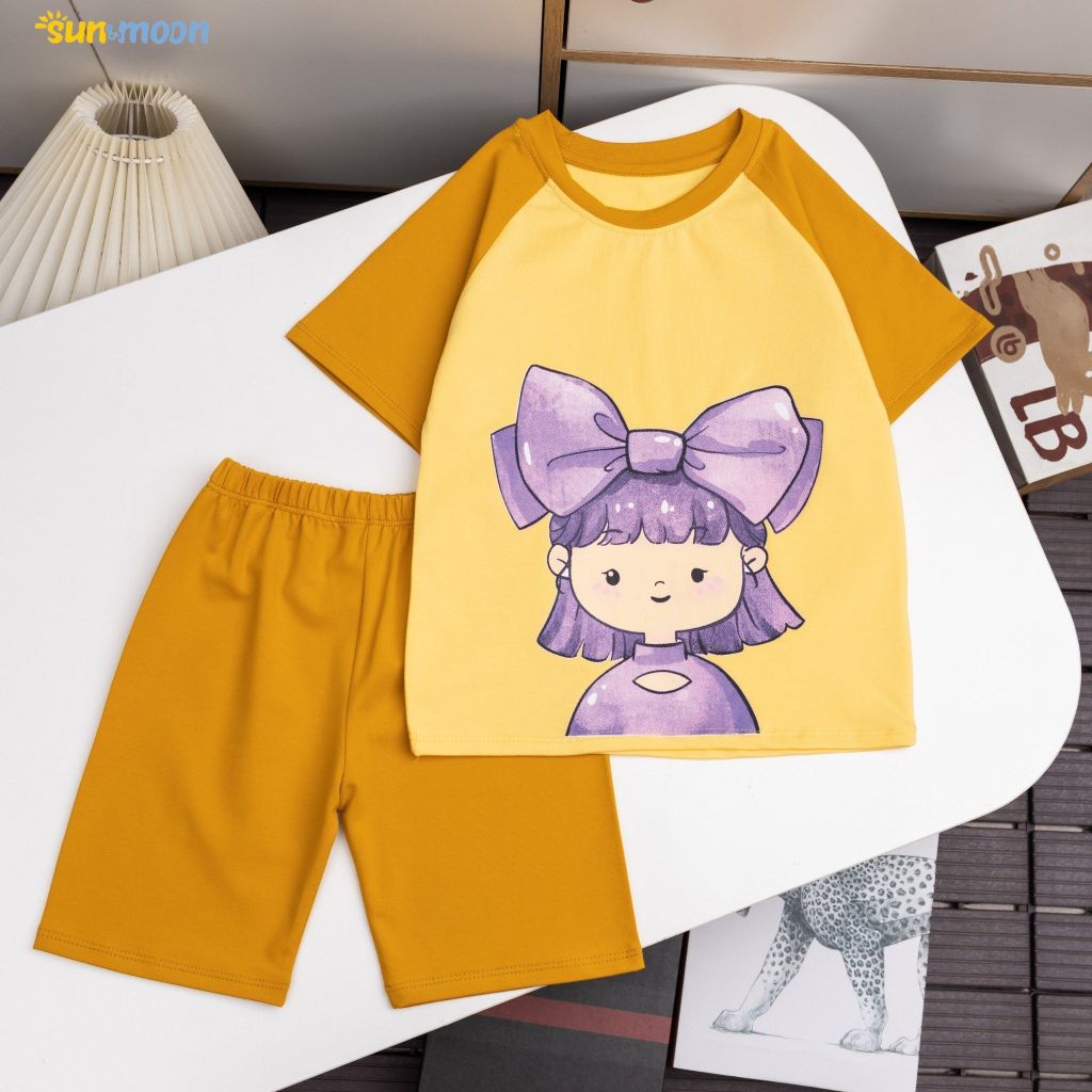  Bộ thun ngố in bé gái nơ to 